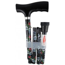 Walking Stick Aluminium Folding & Height Adjustable Dark Floral Cane 73-85cm