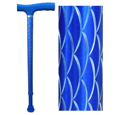 Walking Stick Engraved Blue Cane Extendable Height 28"- 37"