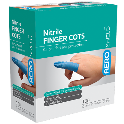 Finger Cots Blue Nitrile Aeroshield 100/pkt Premium Quality Latex Free