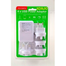 Korjo Usb 4 Port Power Adaptor For World Travel 2.1amp Output