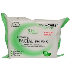 Real Care Facial Cleansing Skin Care Wipes X4 Pkts Vitamin A,c,e, Chamomile Aloe