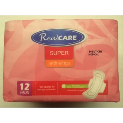 Realcare Sanitary Pads With Wings Super 12/pkt Aloe Vera X 3 Packets