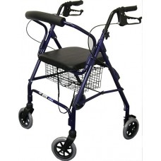 AusCare Seat Walker With Handbrakes And Curved Backrest, Blue Rollator Mobility