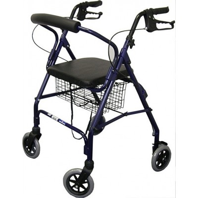 AusCare Seat Walker With Handbrakes And Curved Backrest, Blue Rollator Mobility