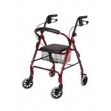 AusCare Seat Walker With Handbrakes And Curved Backrest, Red Rollator Mobility
